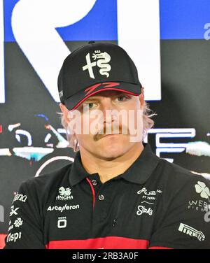 Towcester, Royaume-Uni. 06 juillet 2023. Silverstone, Towcester, Northamptonshire, Royaume-Uni le 06 2023 juillet. Valtteri Bottas, Alfa Romeo à la conférence de presse des pilotes lors du Grand Prix de Grande-Bretagne de Formule 1 Aramco à Silverstone, Towcester, Northamptonshire, Royaume-Uni le 06 2023 juillet. Crédit : Francis Knight/Alamy Live News Banque D'Images