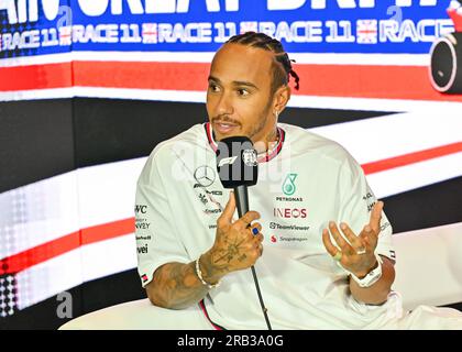 Towcester, Royaume-Uni. 06 juillet 2023. Silverstone, Towcester, Northamptonshire, Royaume-Uni le 06 2023 juillet. Lewis Hamilton, Mercedes à la conférence de presse des pilotes lors du Grand Prix de Grande-Bretagne de Formule 1 Aramco à Silverstone, Towcester, Northamptonshire, Royaume-Uni le 06 2023 juillet. Crédit : Francis Knight/Alamy Live News Banque D'Images