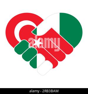 Poignée de main symbole aux couleurs des drapeaux nationaux du Nigeria et de la Turquie, formant un cœur. Illustration de Vecteur