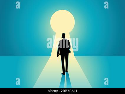Illustration du concept d'entreprise d'un businessman walking en serrure avec lumière vive Illustration de Vecteur