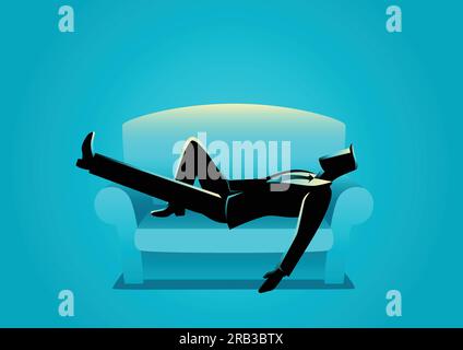 Illustration d'affaires d'un homme d'affaires prenant une sieste sur un canapé. Concept de pose, de détente, de recharge, de repos Illustration de Vecteur