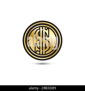 Pièce d'or avec illustration du signe dollar. icône de pièce de monnaie de dollar de vecteur isolée sur fond blanc Illustration de Vecteur