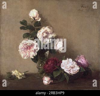 Ignace-Henri-Jean-Théodore Fantin-Latour, français, 1836-1904 -- nature morte avec les Roses de Dijon 1882. Banque D'Images