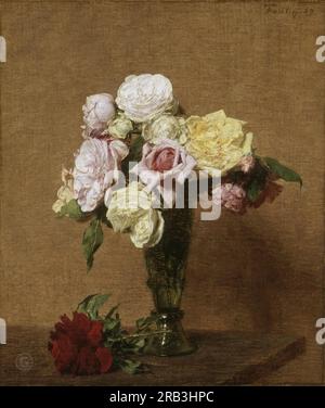 Ignace-Henri-Jean-Théodore Fantin-Latour, français, 1836-1904 -- nature morte avec des roses dans un vase cannelé 1889. Banque D'Images