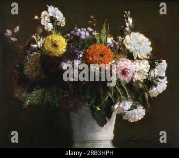 Ignace-Henri-Jean-Théodore Fantin-Latour, français, 1836-1904 -- nature morte avec chrysanthèmes 1862. Banque D'Images