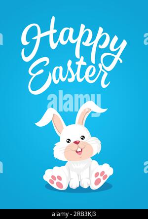Joli dessin animé d'un lapin de pâques avec texte de Pâques heureux Illustration de Vecteur