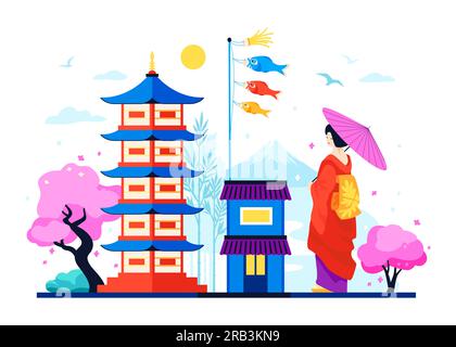 Caractéristiques nationales du Japon - illustration vectorielle colorée moderne Illustration de Vecteur