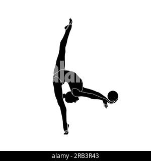 Ballon Rhythmic Gymnastics Flat Sihouette vecteur. Gymnastique rythmique athlète féminine icône noire sur fond blanc. Illustration de Vecteur