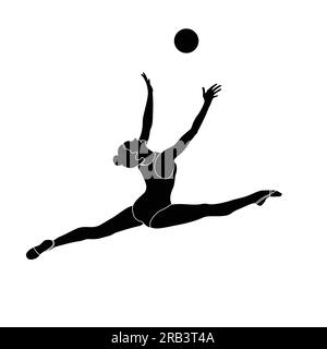 Ballon Rhythmic Gymnastics Flat Sihouette vecteur. Gymnastique rythmique athlète féminine icône noire sur fond blanc. Illustration de Vecteur