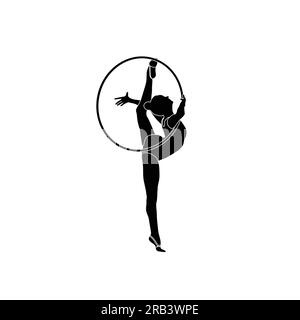 Hoop Rhythmic Gymnastics Flat Sihouette vecteur. Gymnastique rythmique athlète féminine icône noire sur fond blanc. Illustration de Vecteur