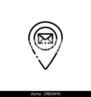 Pointeur de carte d'emplacement de bureau de poste, icône d'enveloppe avec broche d'emplacement, symbole noir isolé sur fond blanc, marqueur vectoriel simple Illustration de Vecteur