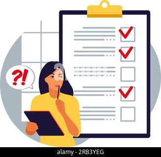 Clients remplissant le formulaire d'enquête. Illustration vectorielle. Plat Illustration de Vecteur