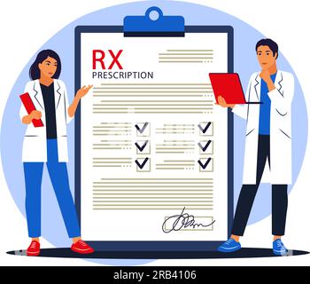 Prescription médicale Rx. Les médecins écrivent une prescription médicale. Illustration vectorielle. Plat. Illustration de Vecteur