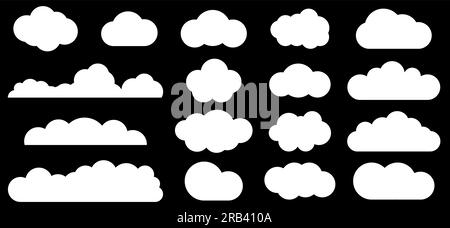 Icônes de nuage définies. Élément nuages blancs. Symbole météo. Illustration vectorielle isolée sur fond noir Illustration de Vecteur