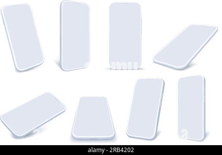 Maquette de téléphone blanche. Cadre minimal d'écran de smartphone, appareil mobile 3D léger et téléphone portable isolé avec modèle de vecteur d'ombre réaliste Illustration de Vecteur