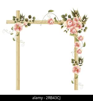 Cadre de cérémonie de mariage avec des fleurs délicates de pivoine et illustration de verdure, porte de fleur pour la décoration de mariage Banque D'Images