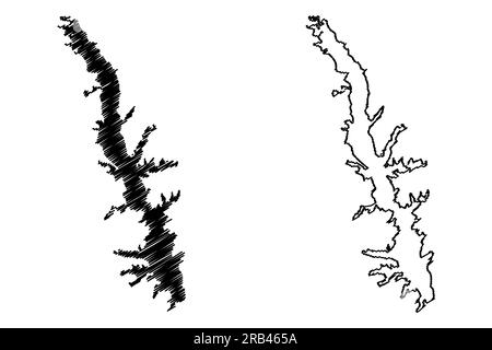 Lake Toledo Bend Reservoir (États-Unis d'Amérique, Amérique du Nord, États-unis, Texas et Louisiane) carte illustration vectorielle, scribble sketch Toledo Ben Illustration de Vecteur