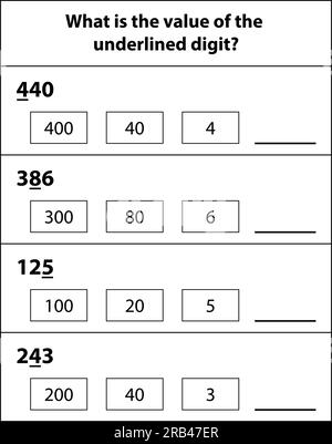 Saisissez la feuille de calcul des numéros manquants. numéros manquants. Remplissez la case. Math sur fond blanc. Illustration graphique vectorielle. apprentissage de base des enfants. Illustration de Vecteur