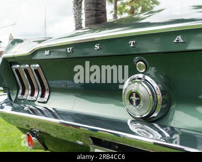 Détail arrière de la Ford Mustang Fastback classique de 1967, de la même couleur et du même modèle que celui piloté par Steve McQueen dans le film Bullit. Banque D'Images