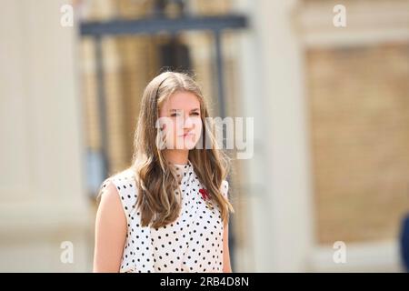 Saragosse. Espagne. 20230707, la Princesse héritière Leonor assiste à la présentation des dépêches royales de l'emploi à l'Académie militaire générale à l'Académie militaire générale le 7 juillet 2023 à Saragosse, Espagne crédit : MPG/Alamy Live News Banque D'Images