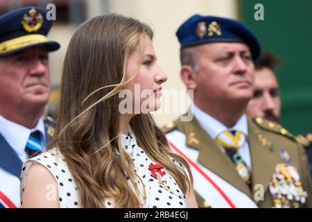 Saragosse. Espagne. 20230707, la Princesse héritière Leonor assiste à la présentation des dépêches royales de l'emploi à l'Académie militaire générale à l'Académie militaire générale le 7 juillet 2023 à Saragosse, Espagne crédit : MPG/Alamy Live News Banque D'Images