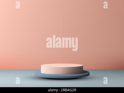 Affichage de produit moderne avec notre stand de podium de couleur bleue réaliste 3D sur un fond de style minimal beige. Cette maquette d'illustrateur vectoriel présente un c Illustration de Vecteur