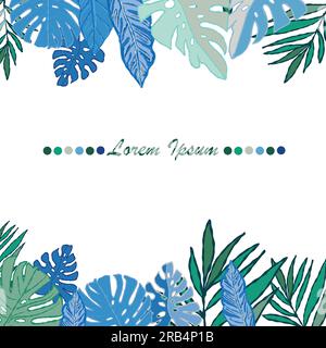 Frontière des feuilles tropicales, cadre, anniversaire, fête d'été, invitation, illustration de conception de carte de voeux Illustration de Vecteur