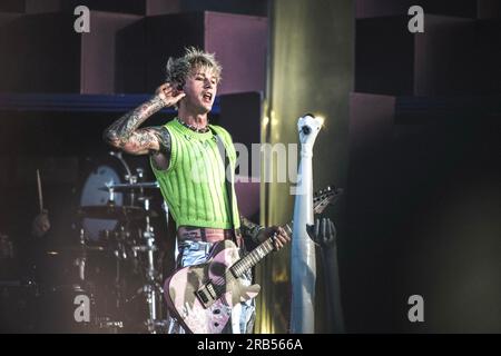 Madrid, Espagne. 06 juillet 2023. Le chanteur et musicien américain Colson Baker, mieux connu sous le nom de machine Gun Kelly, se produit en concert au Mad Cool Festival 2023 à Villaverde. Crédit : SOPA Images Limited/Alamy Live News Banque D'Images