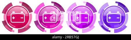 Batterie, collection d'icônes colorées de stockage d'énergie, ensemble d'icônes brillantes rondes isolé sur blanc, boutons Web de conception moderne Banque D'Images