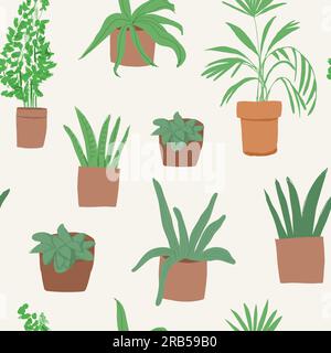 Vecteur tendance imprime des plantes dans un style plat. Le style moderne est parfait pour la décoration. Plantes à la maison de vecteur Boho - modèle sans couture. Illustration vectorielle Illustration de Vecteur