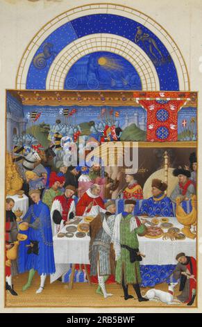 Calendrier : janvier (scène banquet) 1416 par les frères Limbourg Banque D'Images