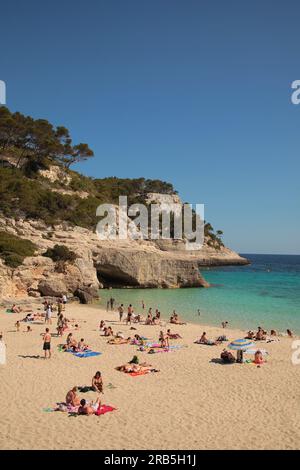 Plage de Mitjana, Minorque, Îles Baléares, Espagne Banque D'Images