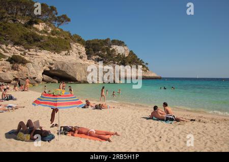 Plage de Mitjana, Minorque, Îles Baléares, Espagne Banque D'Images