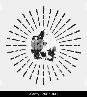 Carte vintage du Danemark. Grunge Sunshaw autour du pays. Forme noire du Danemark avec des rayons du soleil sur fond blanc. Illustration vectorielle. Illustration de Vecteur