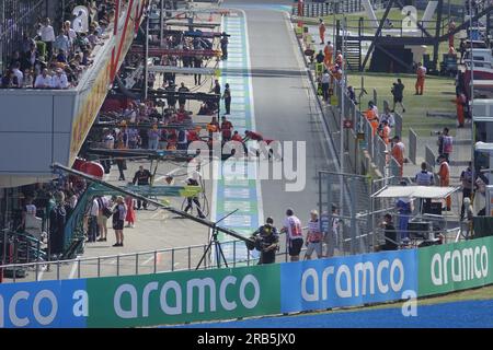 Towcester, Northants, Royaume-Uni. 7 juillet 2023. Pit action pendant les FridaysÕ essais pour le Grand Prix de Grande-Bretagne F1 Aramco à Silverstone Credit : Motofoto/Alamy Live News Banque D'Images