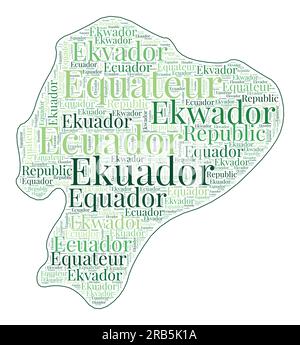 Forme Équateur rempli avec le nom du pays dans de nombreuses langues. Carte Équateur dans le style nuage de mots. Illustration vectorielle à la mode. Illustration de Vecteur
