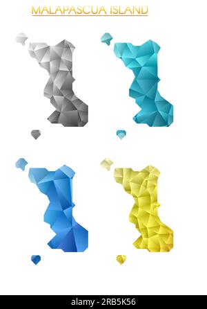 Ensemble de cartes polygonales vectorielles de l'île Malapascua. Carte de bordure en dégradé lumineux dans un style poly bas. Illustration de Vecteur
