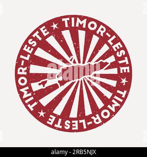 Timbre du Timor-Leste. Voyage timbre en caoutchouc rouge avec la carte du pays, illustration vectorielle. Peut être utilisé comme insigne, logotype, étiquette, autocollant ou badge de Illustration de Vecteur