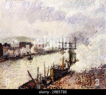 Bateaux à vapeur dans le port de Rouen par Camille Pissarro. Original du musée MET. Banque D'Images