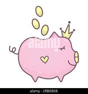 Tirelire, mignon doodle coloré dans les couleurs jaune et rose Illustration de Vecteur