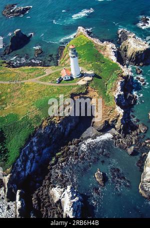 Image aérienne du phare de Yaquina Head, Oregon, États-Unis Banque D'Images