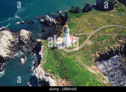 Image aérienne du phare de Yaquina Head, Oregon, États-Unis Banque D'Images