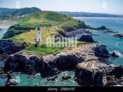 Image aérienne du phare de Yaquina Head, Oregon, États-Unis Banque D'Images