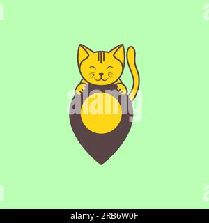 animaux animaux de compagnie chat pin map emplacement magasin d'animaux de compagnie vecteur de conception de logo mascotte Illustration de Vecteur