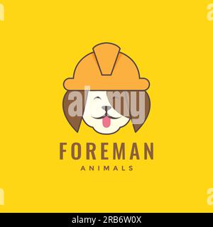 animaux animaux de compagnie chien contremaître construction mascotte vecteur de conception de logo de dessin animé Illustration de Vecteur