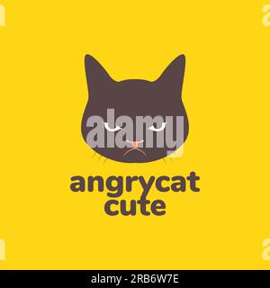 animaux de compagnie tête de chat en colère mascotte de dessin animé mignon vecteur de conception de logo Illustration de Vecteur