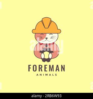 animaux de compagnie chat foreman services mascotte vecteur de conception de logo de dessin animé Illustration de Vecteur