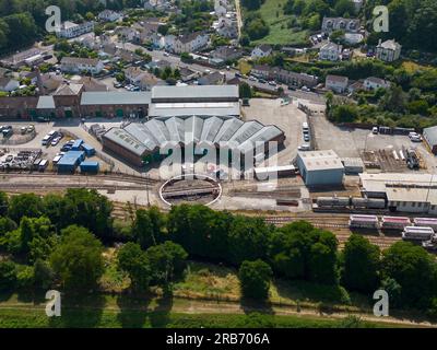 Une vue aérienne de la rotonde St Blazey et des Engine Sheds à Cornwall, Royaume-Uni Banque D'Images