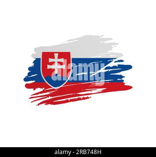 Drapeau slovaque - drapeau de pays vecteur de nation trexturé dans un coup de pinceau grunge gratté. Illustration de Vecteur