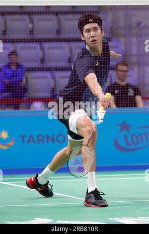 Tarnow, Slovénie. 26 juin 2023 : Felix Burestedt de Suède concourt dans le Badminton - Match en solo masculin pendant les Jeux Européens - jour 7 à Jaskolka Arena à Tarnow, Pologne. 26 juin 2023. (Photo de Nikola Krstic/Alamy) Banque D'Images